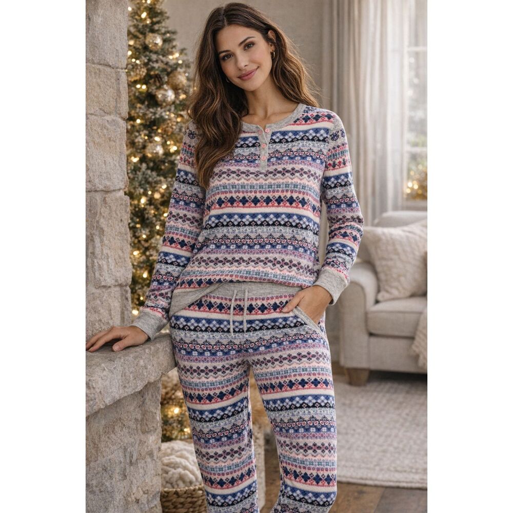 Jane and Bleecker Fair Isle Pajama Set Size S Cozy Holiday Winter PJ Set